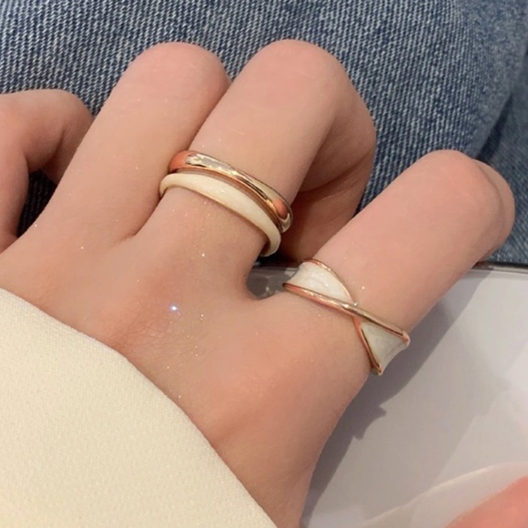 Yellow Gold Tone Ring Set 2 Pieces - Picture 3 of 6